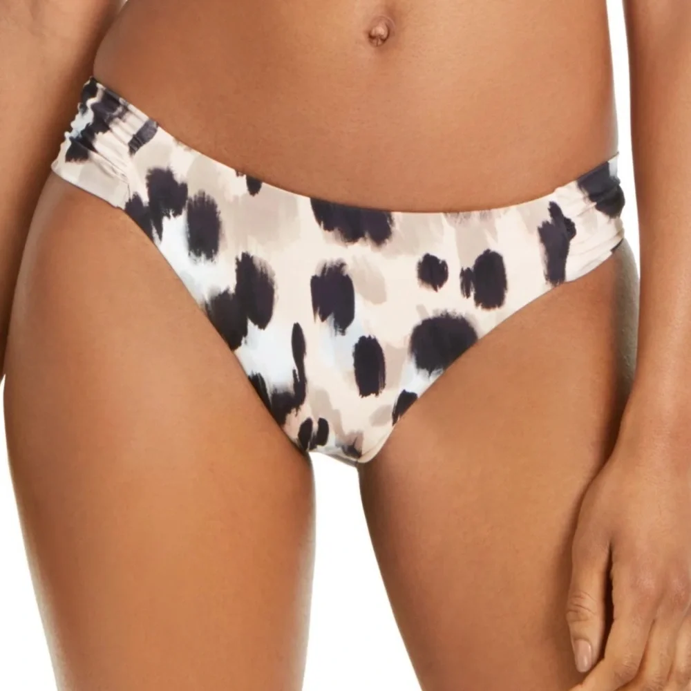 BAR III Shirred Hipster Swimsuit Bottom Beige Leopard size XS‎ NWT